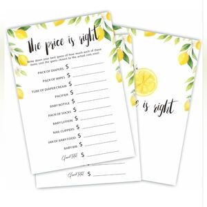 Price Is Right Baby Shower Cards- Lemon Theme (×14)